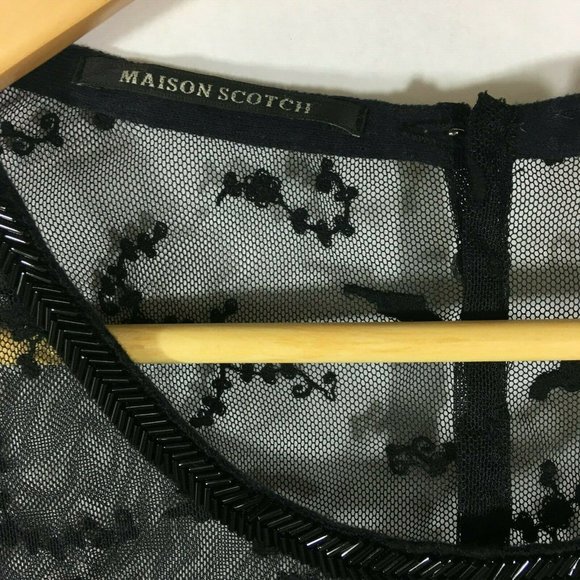 Maison Scotch Womens Sequin 3/4 Sleeve Top Navy - Picture 2 of 6